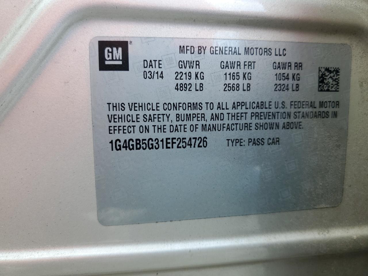 1G4GB5G31EF254726 2014 Buick Lacrosse