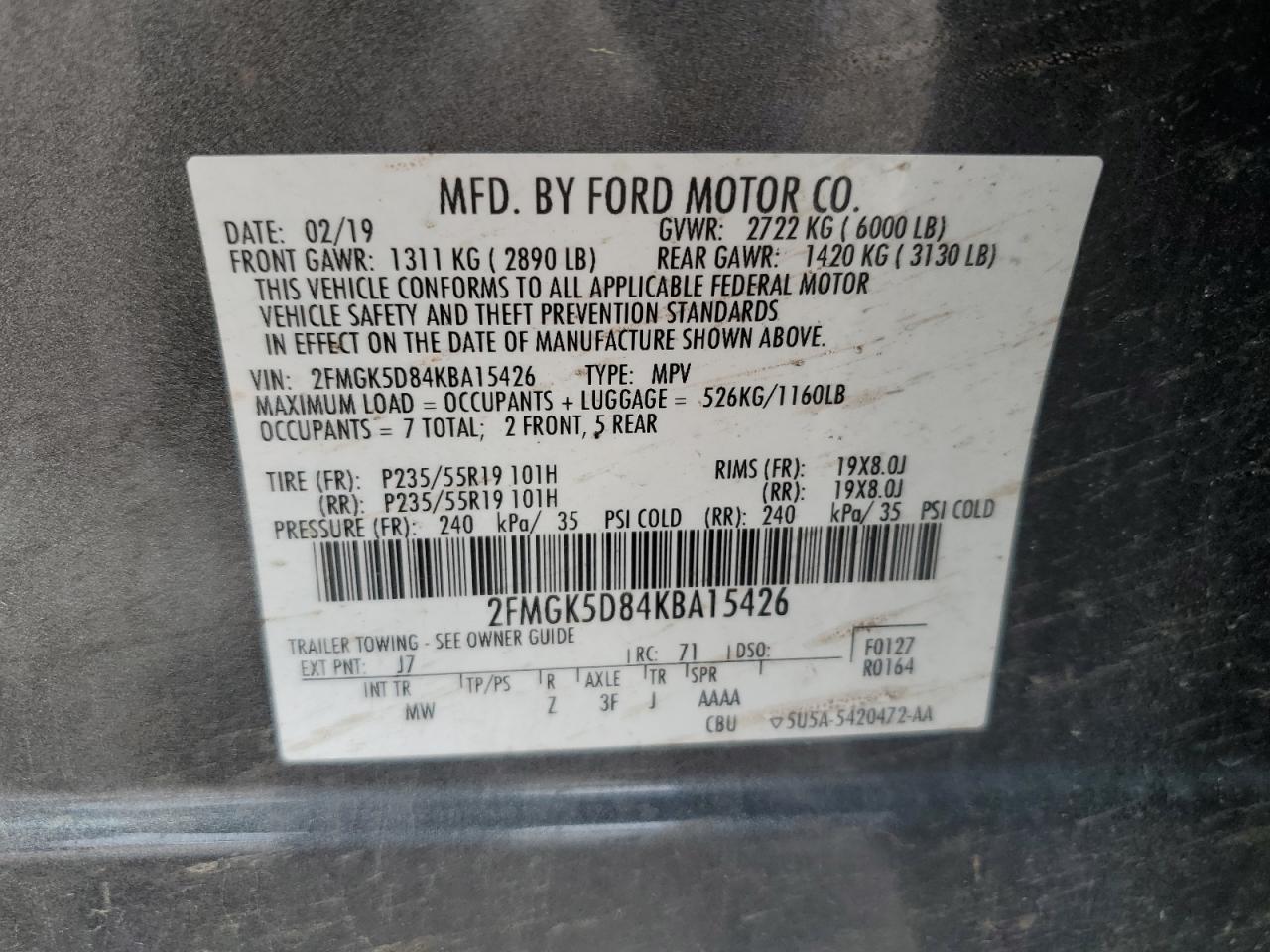 2FMGK5D84KBA15426 2019 Ford Flex Limited