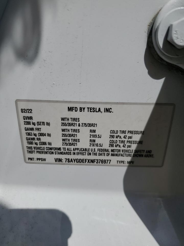 7SAYGDEFXNF376977 2022 Tesla Model Y