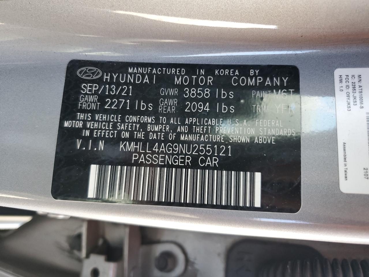 KMHLL4AG9NU255121 2022 Hyundai Elantra Se
