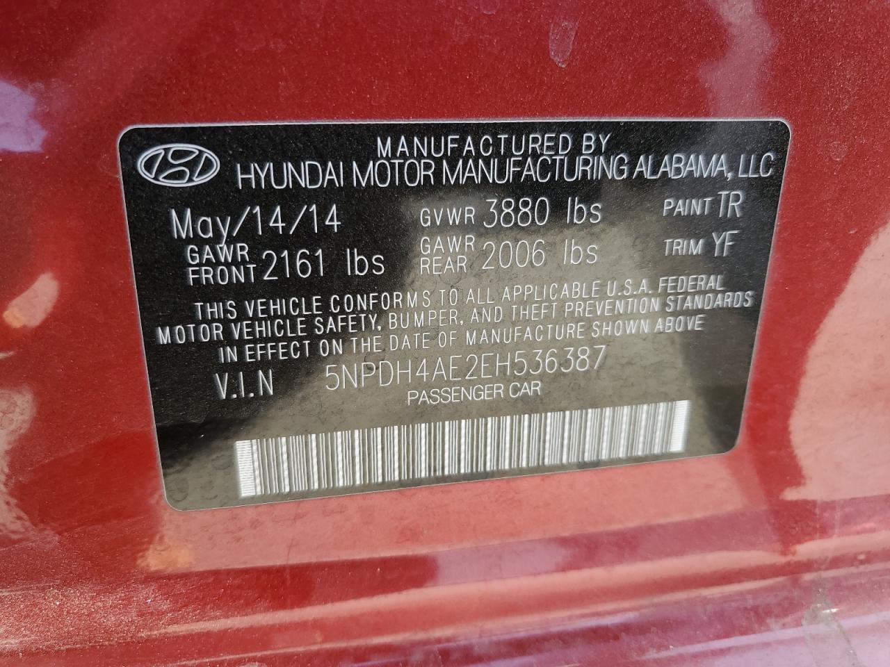 5NPDH4AE2EH536387 2014 Hyundai Elantra Se