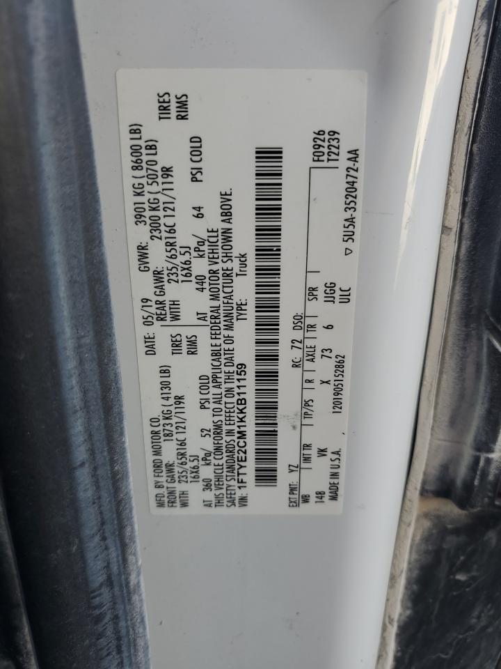 1FTYE2CM1KKB11159 2019 Ford Transit T-150