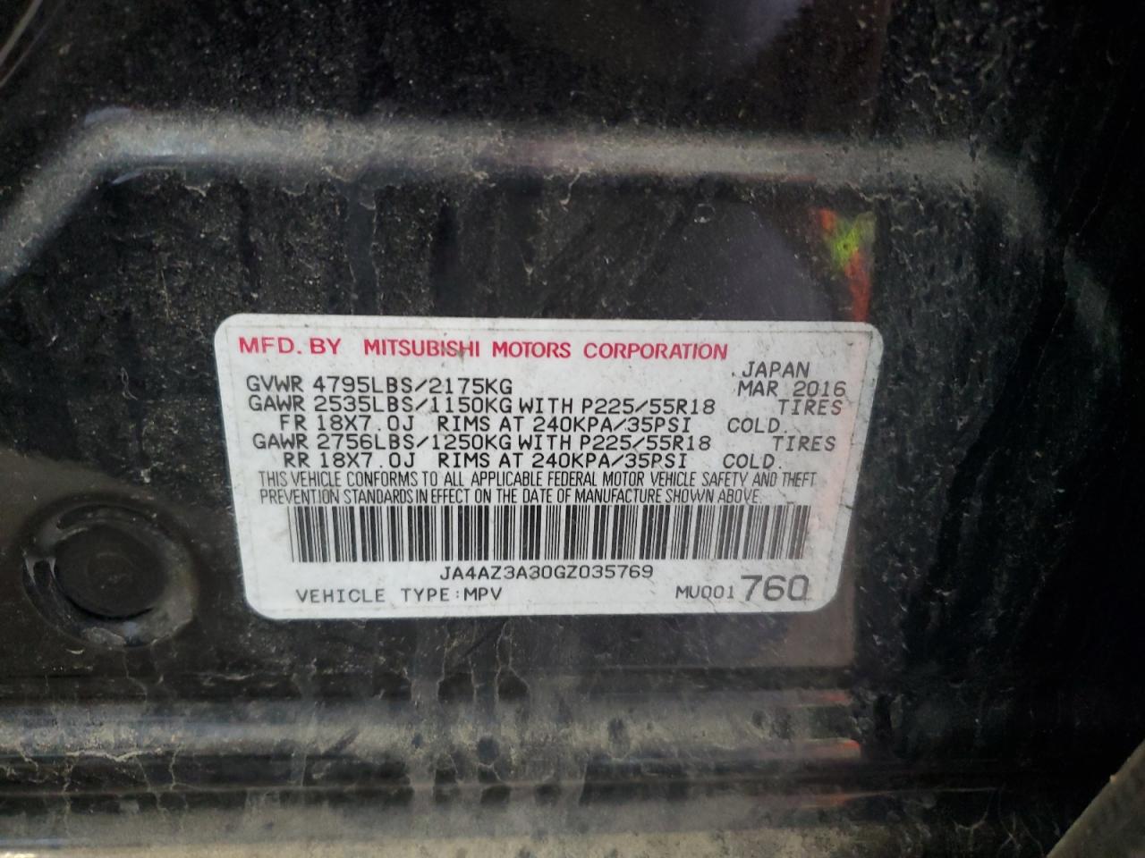 JA4AZ3A30GZ035769 2016 Mitsubishi Outlander Se