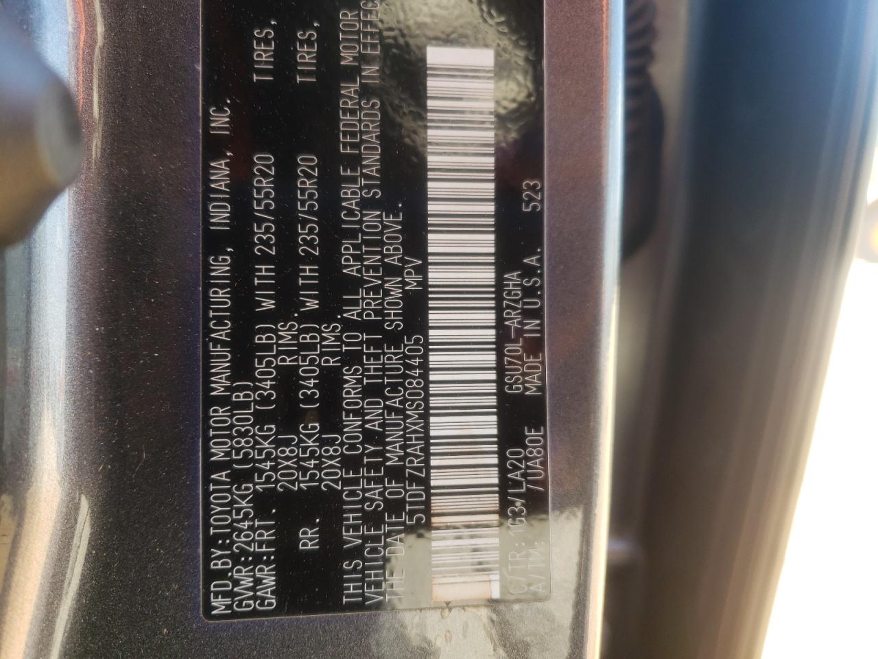 5TDFZRAHXMS084405 2021 Toyota Highlander Platinum