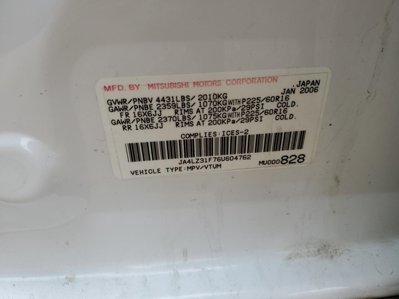 JA4LZ31F76U604762 2006 Mitsubishi Outlander Ls