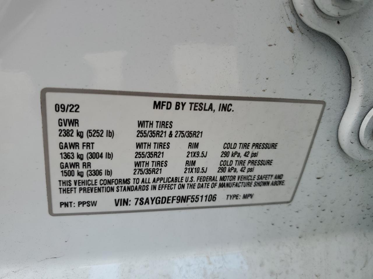 7SAYGDEF9NF551106 2022 Tesla Model Y