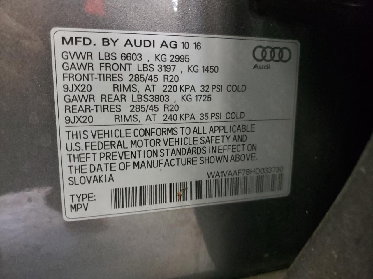 WA1VAAF78HD033730 2017 Audi Q7 Prestige