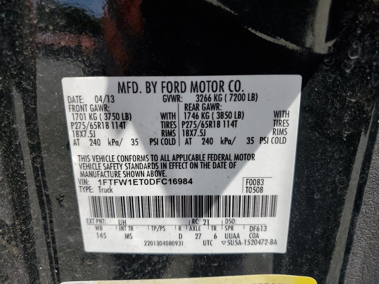 1FTFW1ET0DFC16984 2013 Ford F150 Supercrew