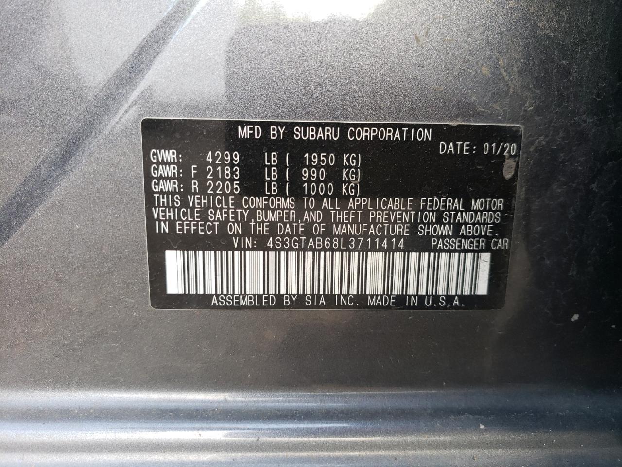 4S3GTAB68L3711414 2020 Subaru Impreza