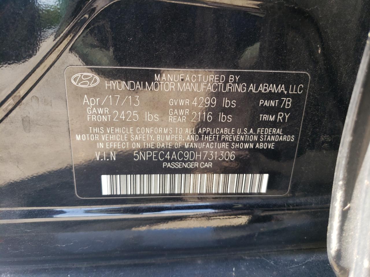 5NPEC4AC9DH731306 2013 Hyundai Sonata Se