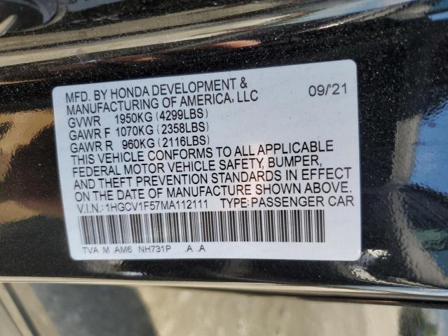 2021 Honda Accord Exl VIN: 1HGCV1F57MA112111 Lot: 55757514