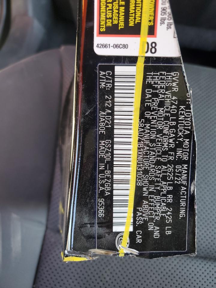 58ADZ1B1XNU131038 2022 Lexus Es 350 Base