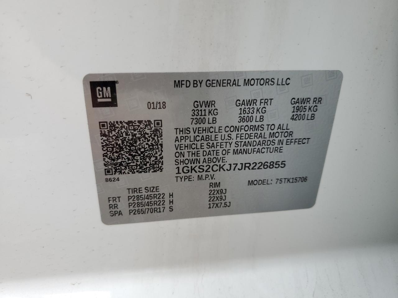 1GKS2CKJ7JR226855 2018 GMC Yukon Denali