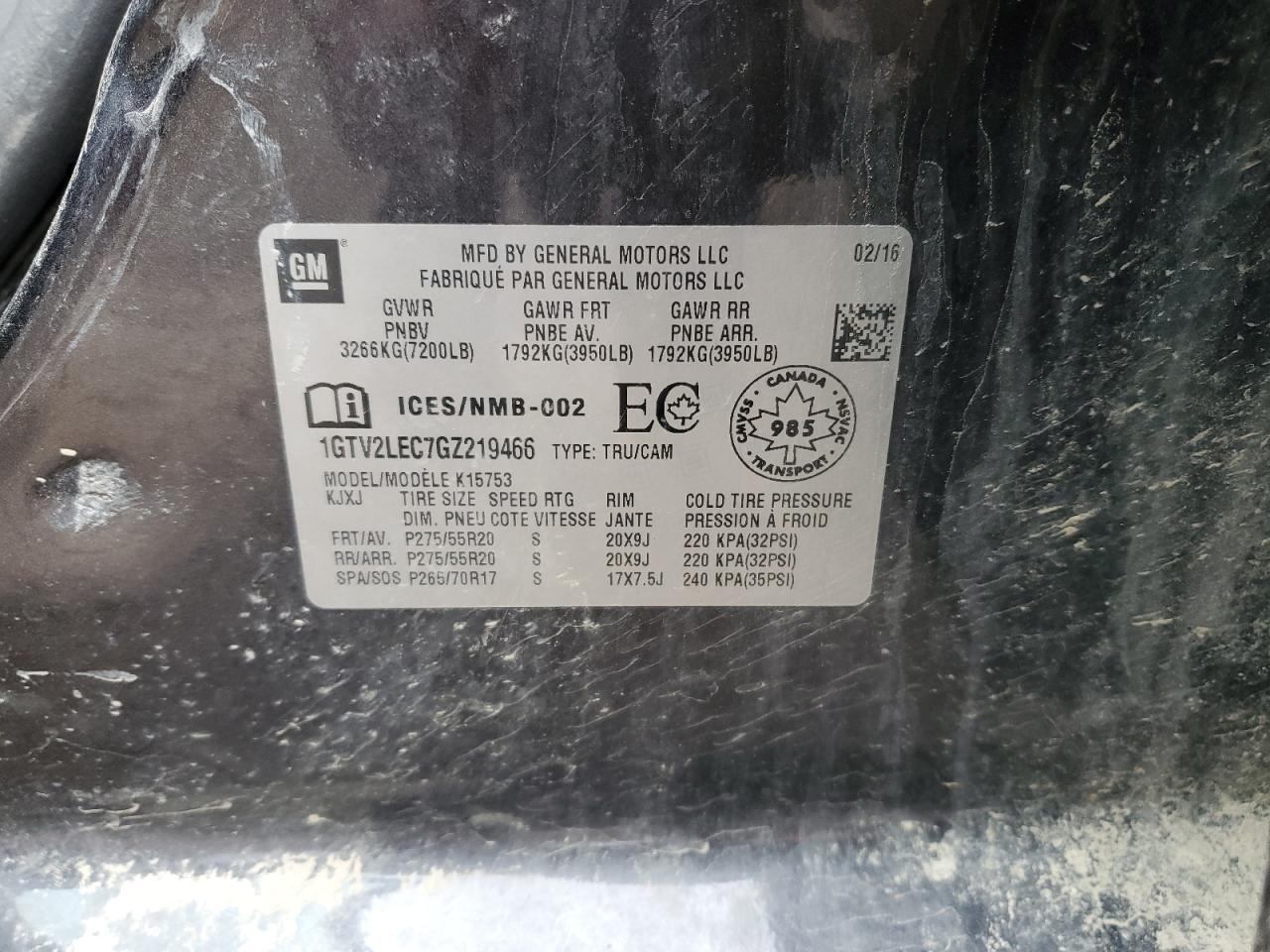 1GTV2LEC7GZ219466 2016 GMC Sierra K1500