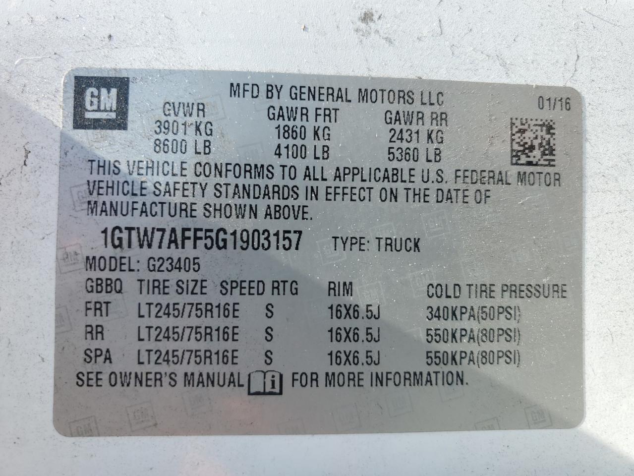 1GTW7AFF5G1903157 2016 GMC Savana G2500