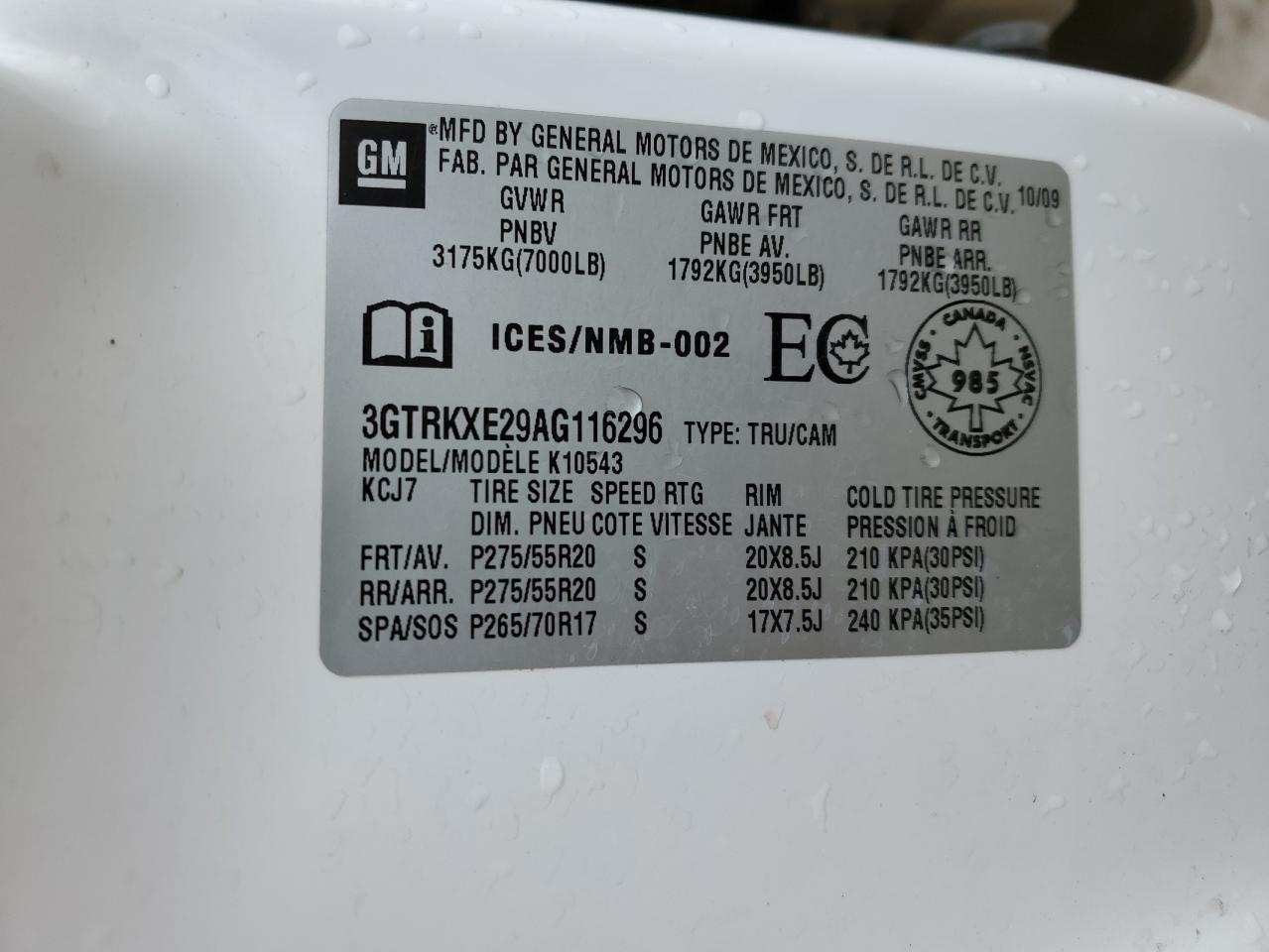 3GTRKXE29AG116296 2010 GMC Sierra K1500 Denali