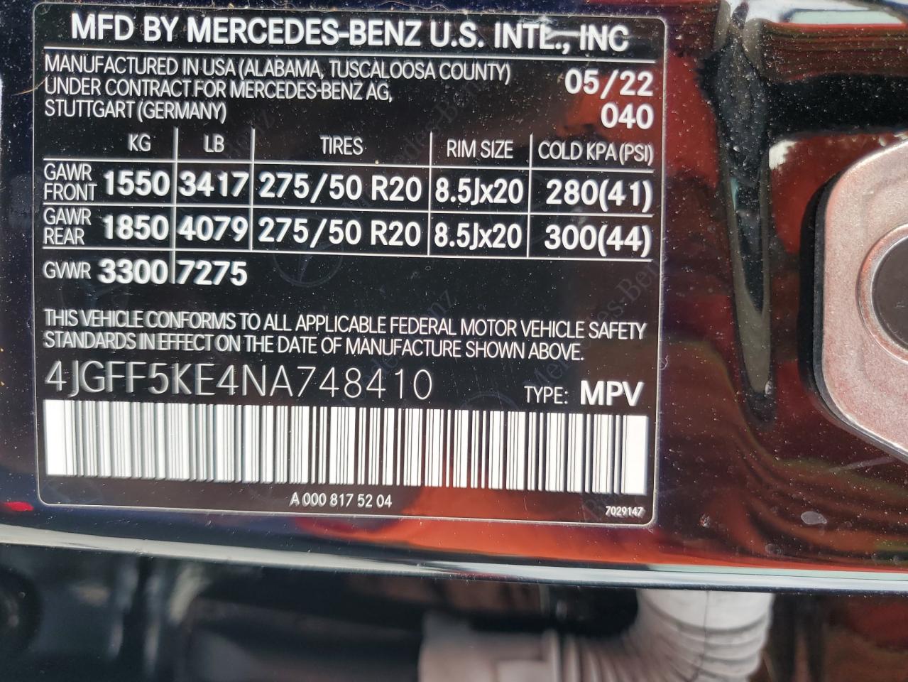 4JGFF5KE4NA748410 2022 Mercedes-Benz Gls 450 4Matic