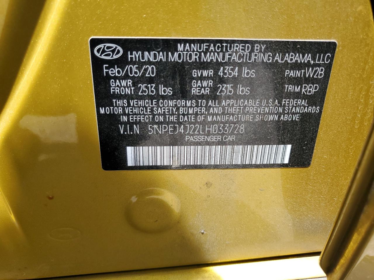 5NPEJ4J22LH033728 2020 Hyundai Sonata Sel Plus