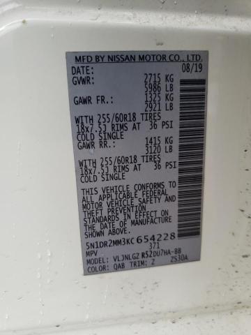 2019 Nissan Pathfinder S VIN: 5N1DR2MM3KC654228 Lot: 54213204