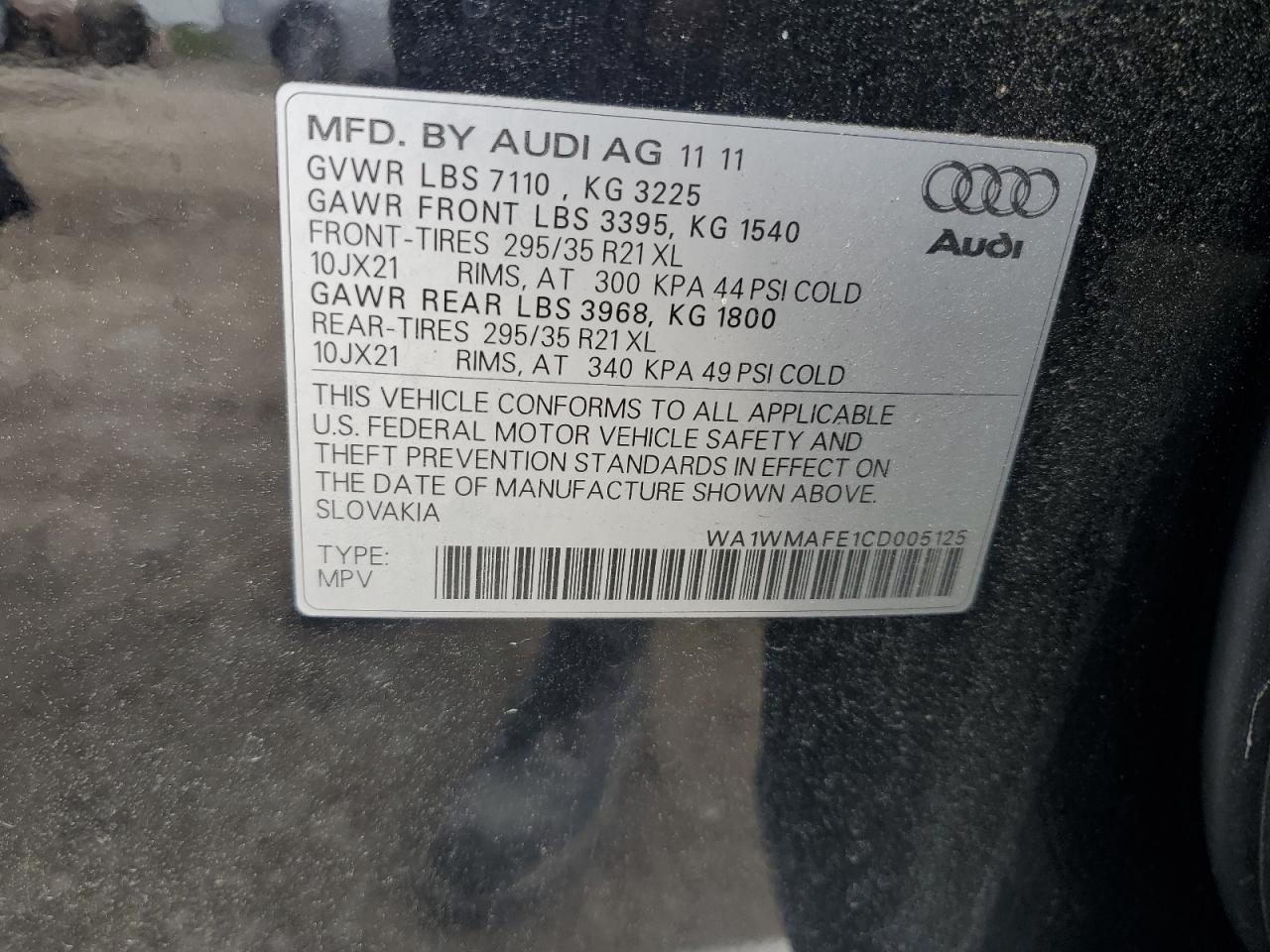 2012 Audi Q7 Prestige vin: WA1WMAFE1CD005125