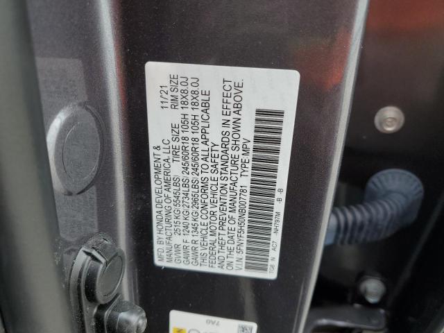 2022 Honda Pilot Exl VIN: 5FNYF5H50NB007781 Lot: 54230674