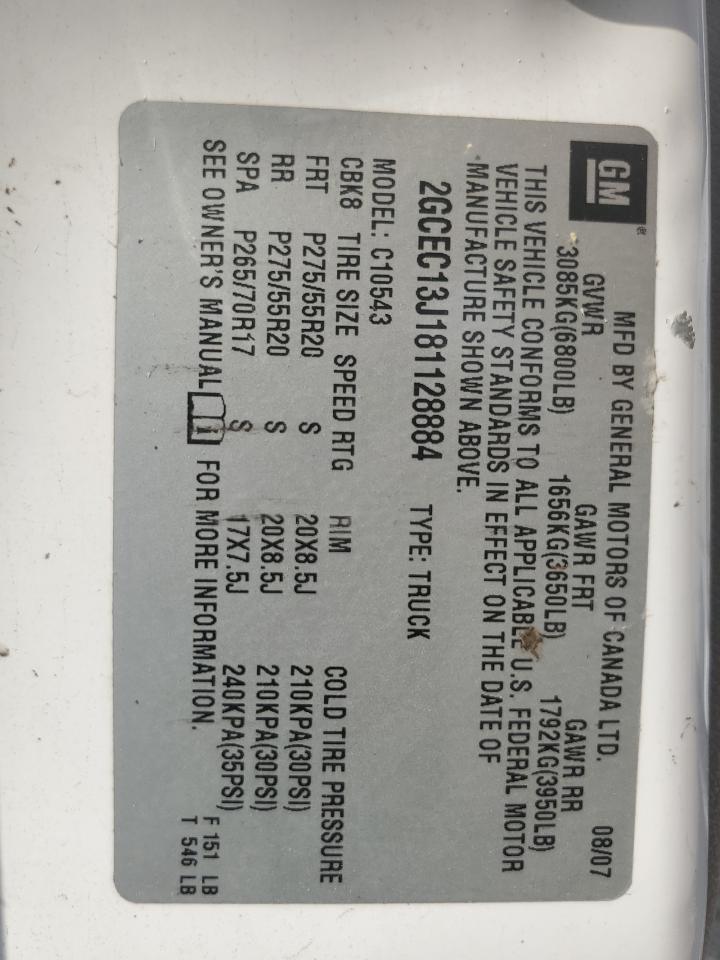 2GCEC13J181128884 2008 Chevrolet Silverado C1500