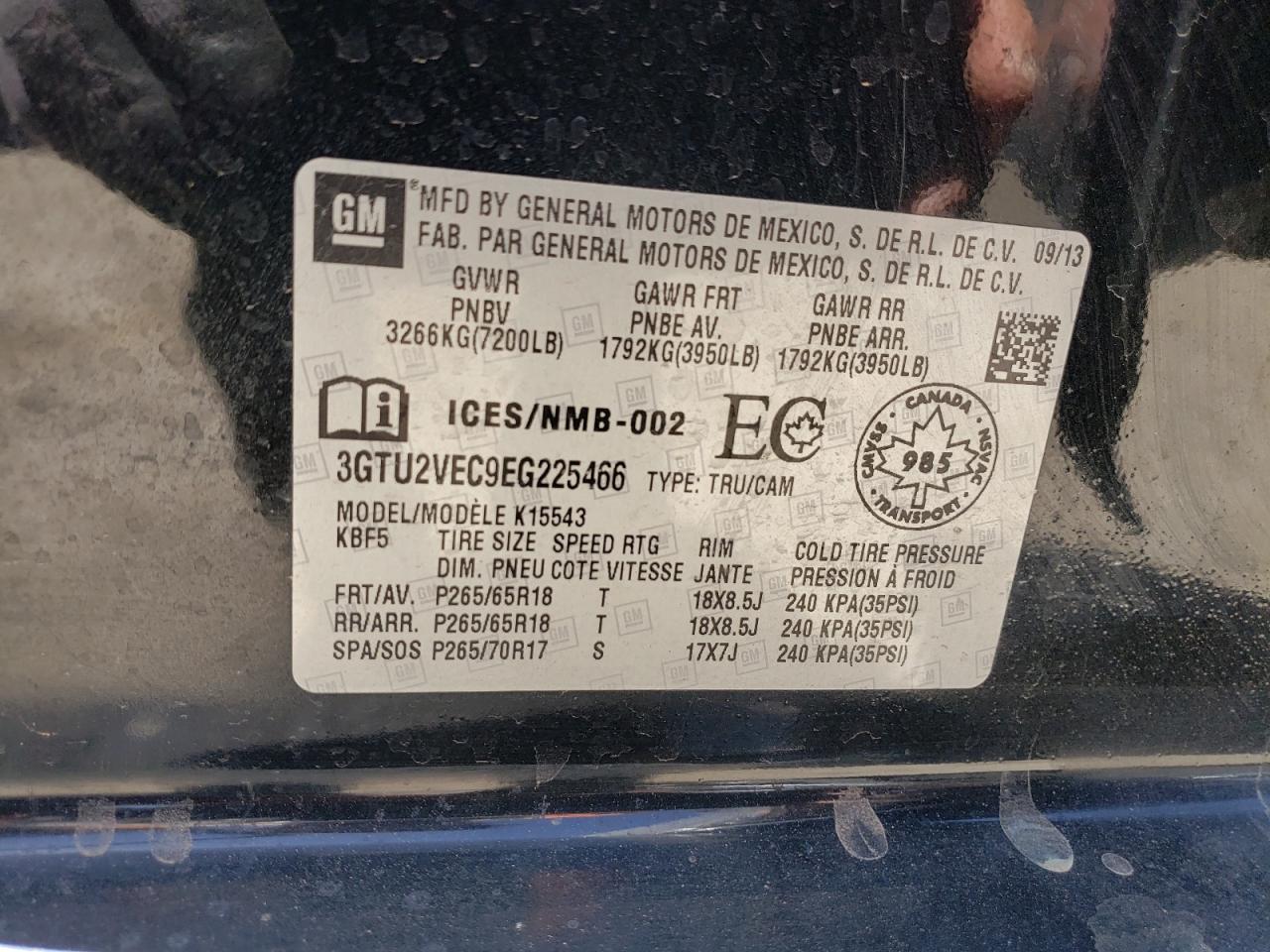 3GTU2VEC9EG225466 2014 GMC Sierra K1500 Slt