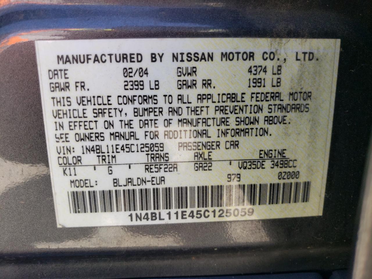 1N4BL11E45C125059 2005 Nissan Altima Se