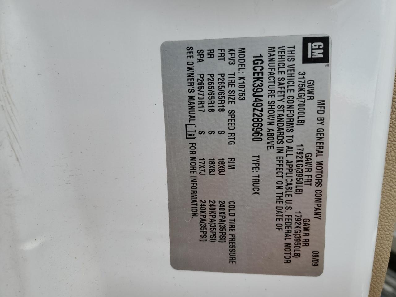 1GCEK39J49Z286960 2009 Chevrolet Silverado K1500 Ltz