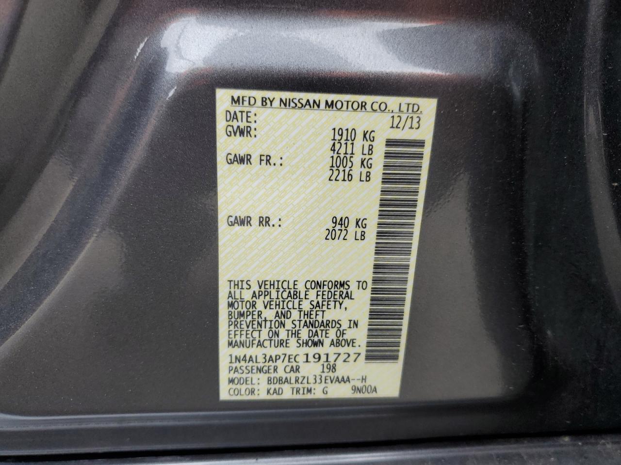 1N4AL3AP7EC191727 2014 Nissan Altima 2.5