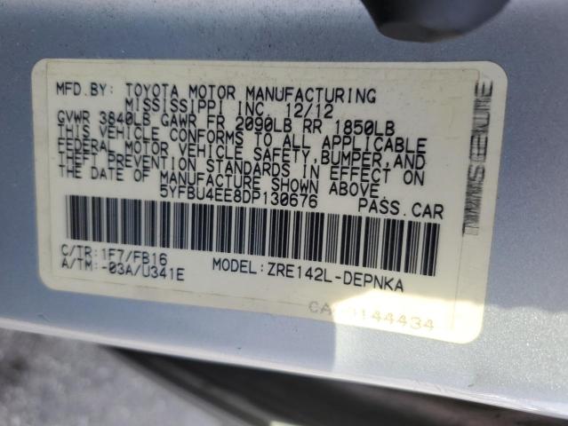 2013 Toyota Corolla Base VIN: 5YFBU4EE8DP130676 Lot: 54401204