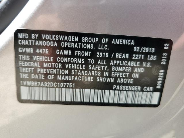 2013 Volkswagen Passat Se VIN: 1VWBH7A32DC107751 Lot: 56429534