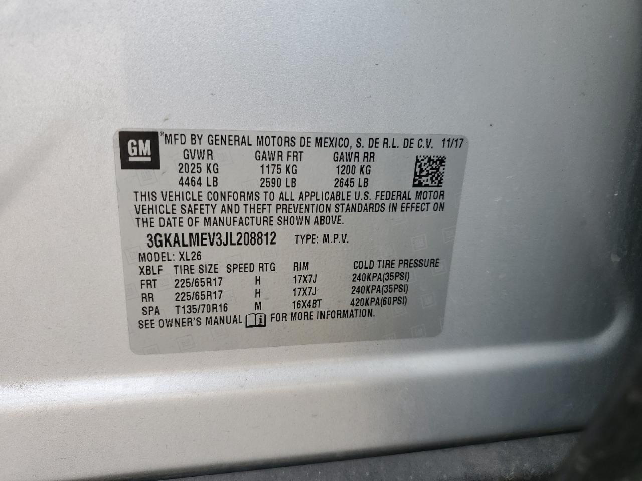3GKALMEV3JL208812 2018 GMC Terrain Sle