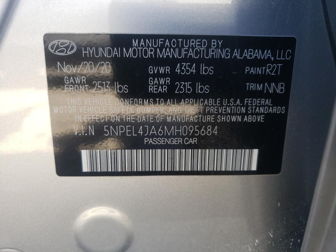 5NPEL4JA6MH095684 2021 Hyundai Sonata Sel