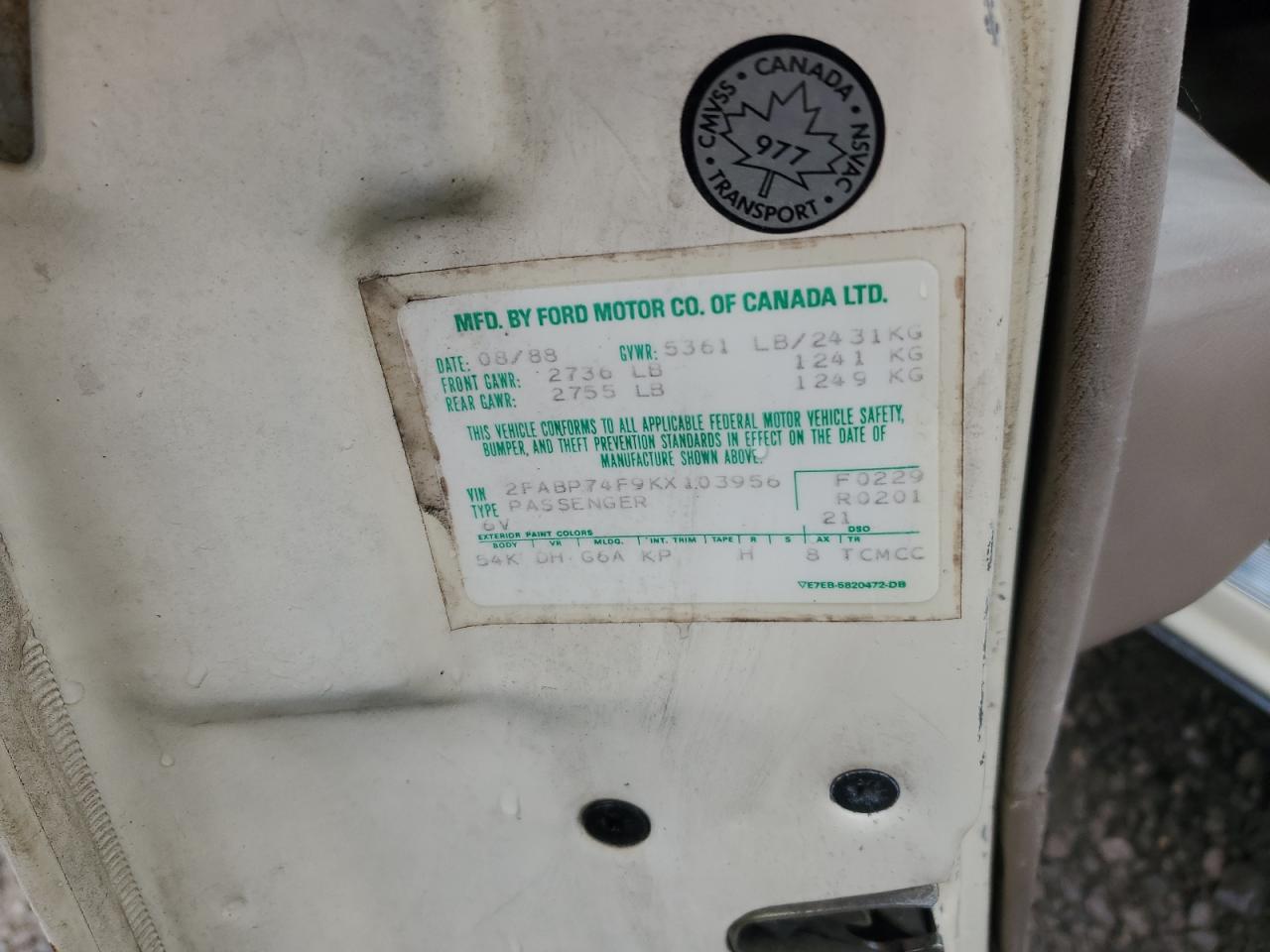 2FABP74F9KX103956 1989 Ford Crown Victoria Lx