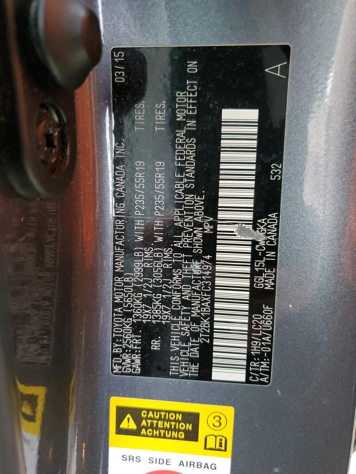 2T2BK1BAXFC314974 2015 Lexus Rx 350 Base