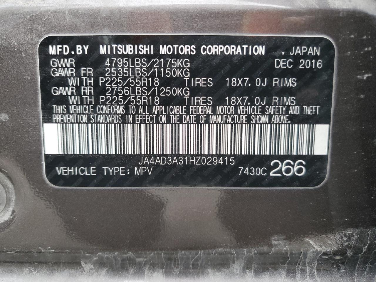 JA4AD3A31HZ029415 2017 Mitsubishi Outlander Se