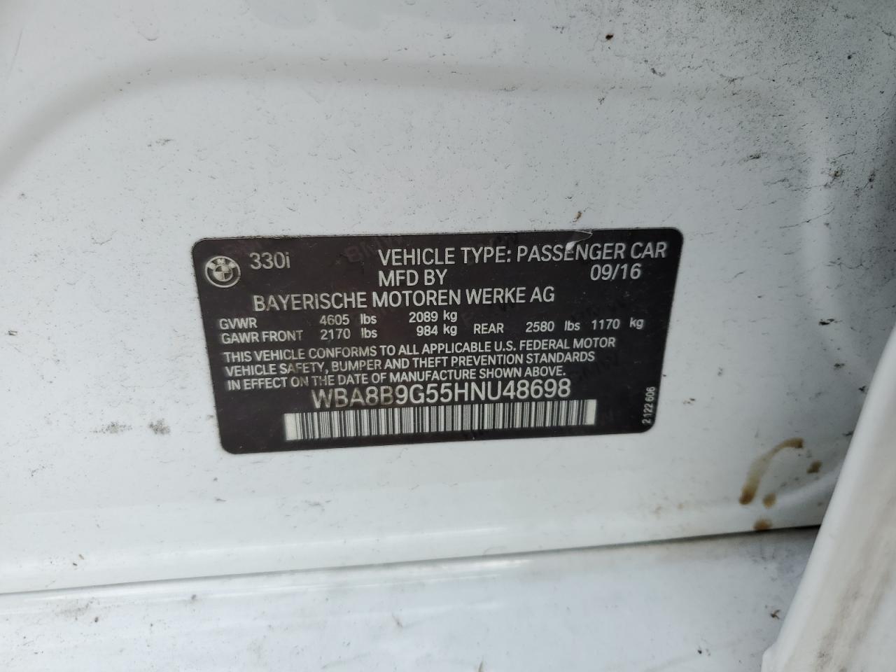 WBA8B9G55HNU48698 2017 BMW 330 I