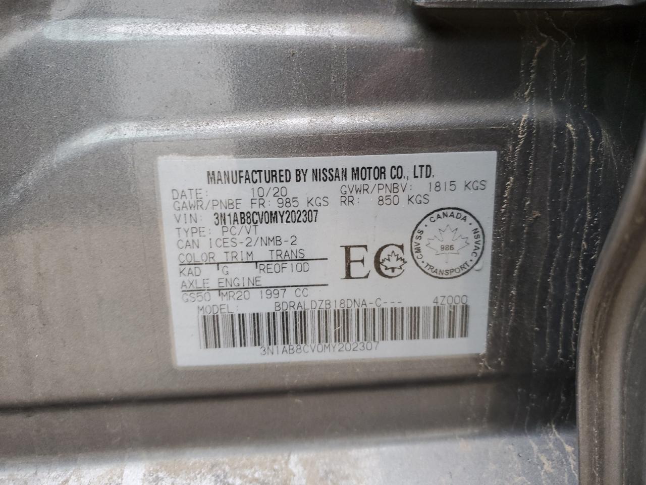 3N1AB8CV0MY202307 2021 Nissan Sentra Sv