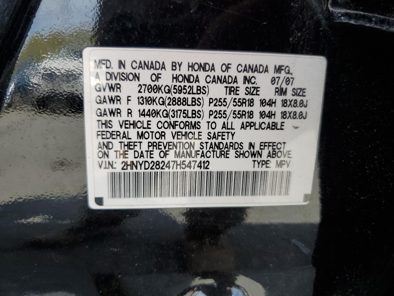 2HNYD28247H547412 2007 Acura Mdx