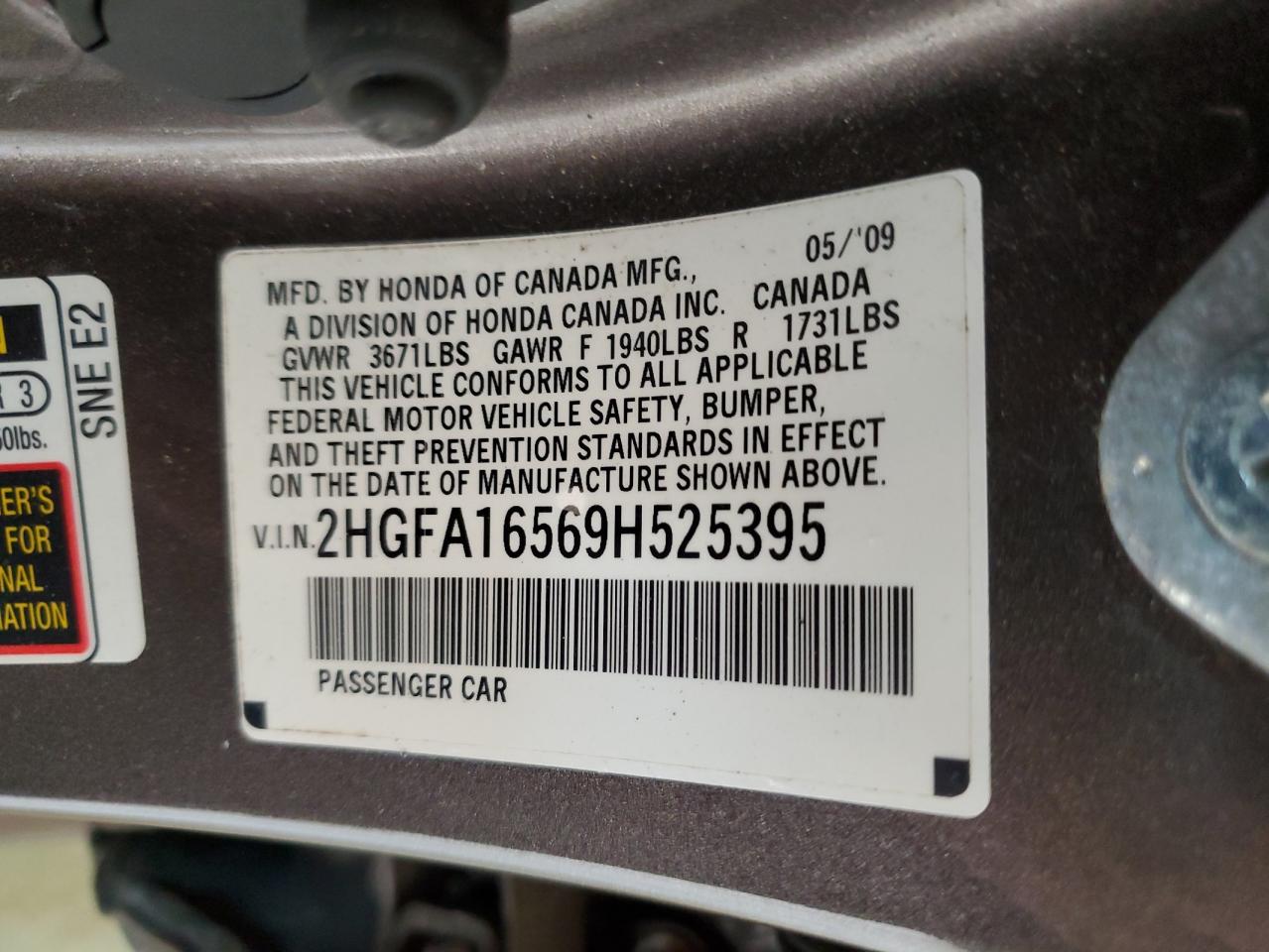 2HGFA16569H525395 2009 Honda Civic Lx