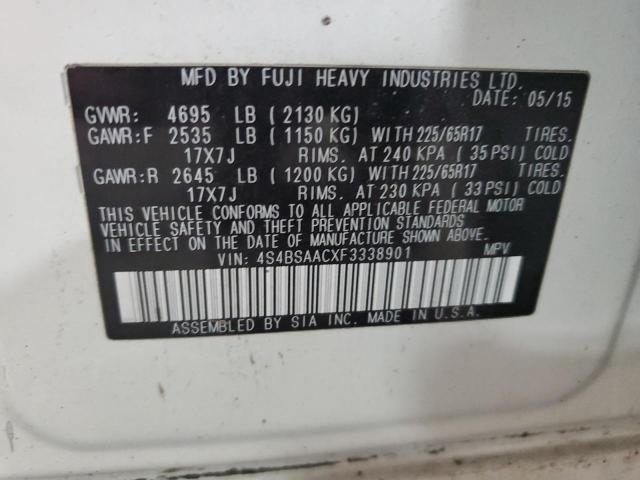 2015 Subaru Outback 2.5I VIN: 4S4BSAACXF3338901 Lot: 56065274