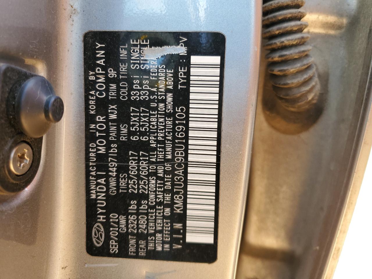 KM8JU3AC9BU169105 2011 Hyundai Tucson Gls