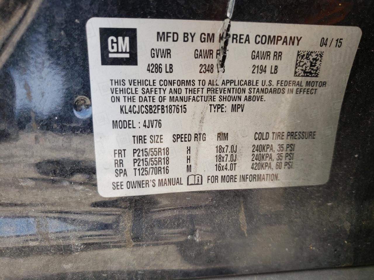 KL4CJCSB2FB187615 2015 Buick Encore