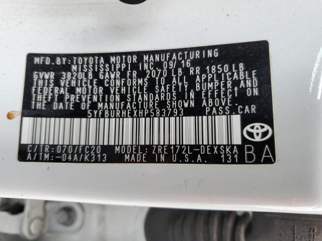 VIN 5YFBURHEXHP583793 2017 Toyota Corolla, L no.12