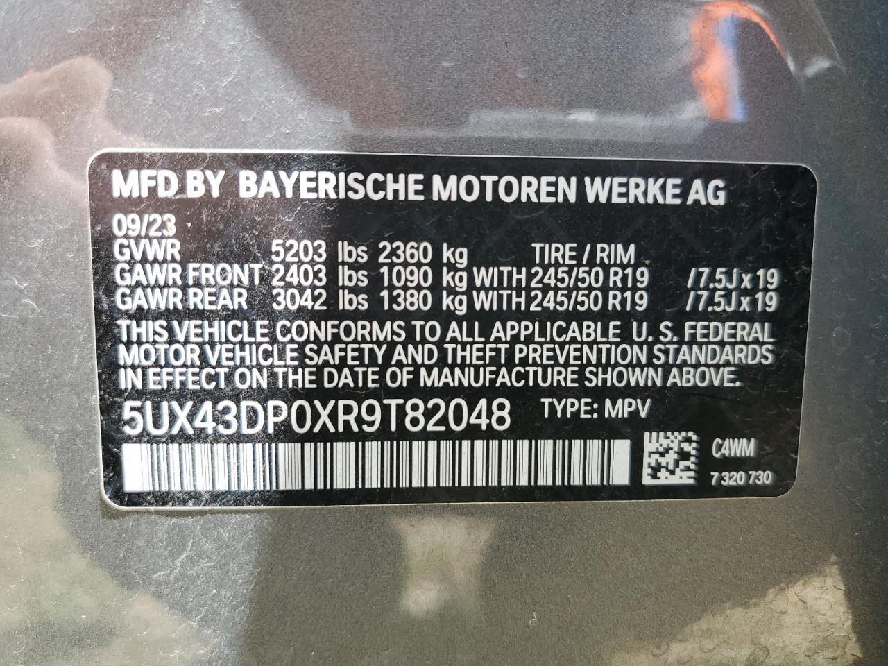 5UX43DP0XR9T82048 2024 BMW X3 Sdrive30I