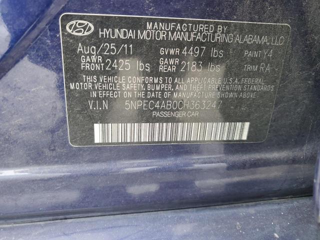 2012 Hyundai Sonata Se VIN: 5NPEC4AB0CH363247 Lot: 54352814