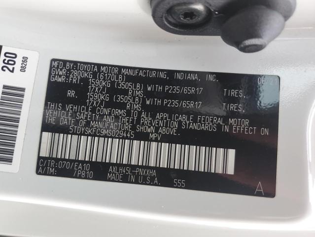 5TDYSKFC9MS029445 Toyota All Models SIENNA XLE 12