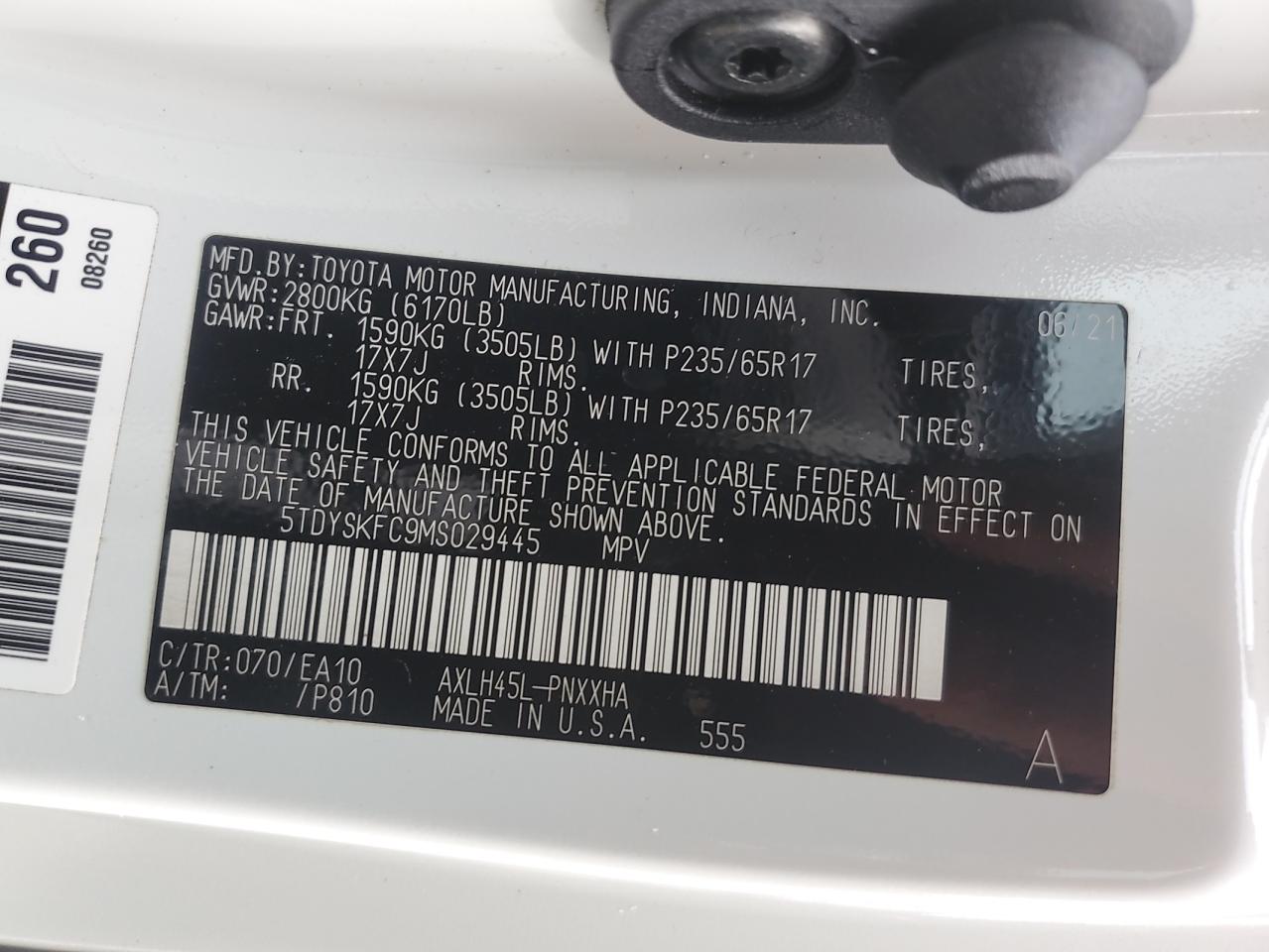 5TDYSKFC9MS029445 2021 Toyota Sienna Xle