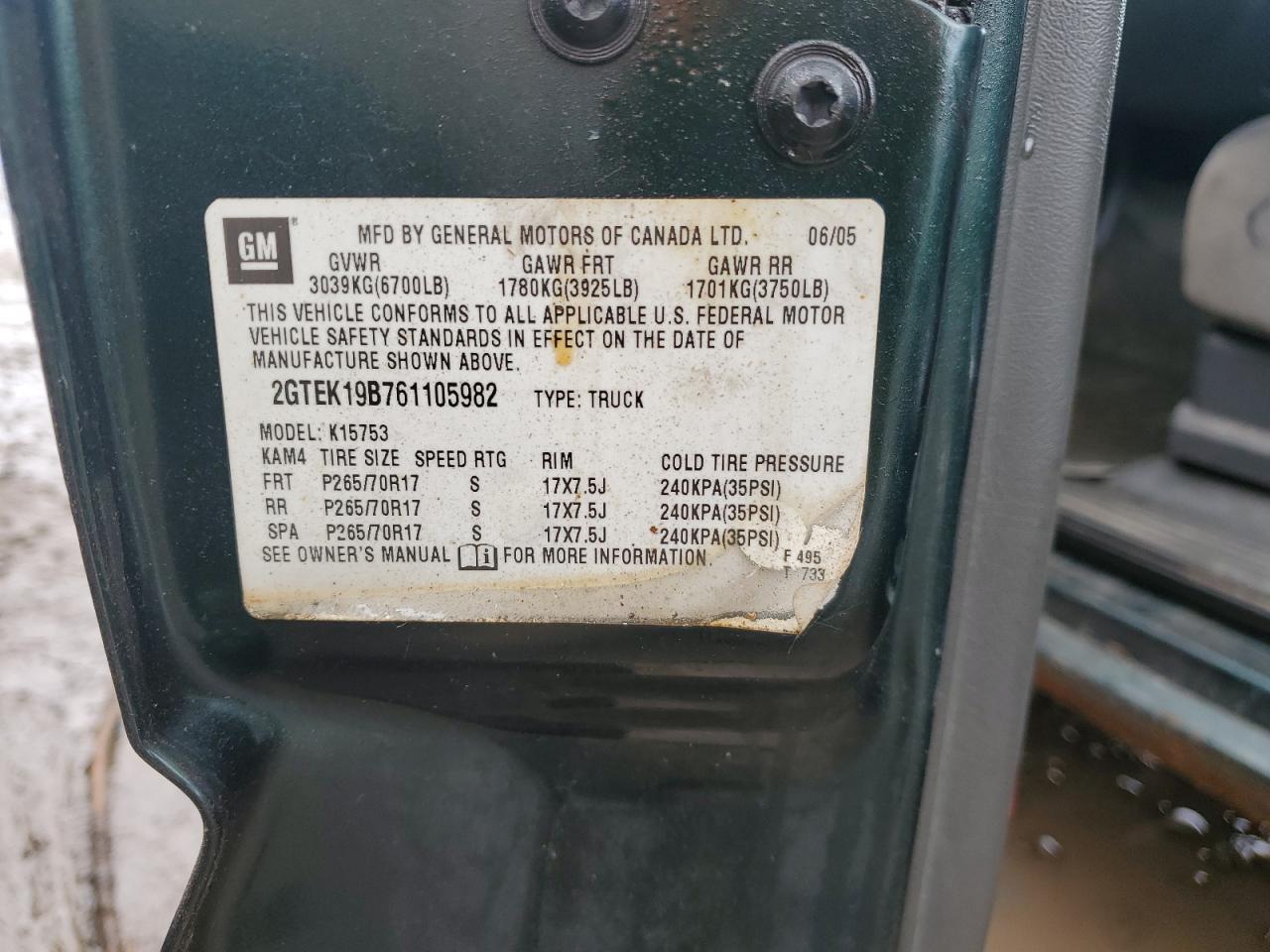 2GTEK19B761105982 2006 GMC New Sierra K1500